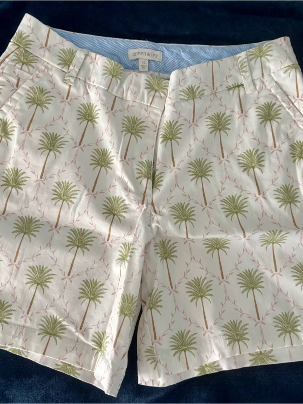 crown & ivy White Shorts with Green Palm Print